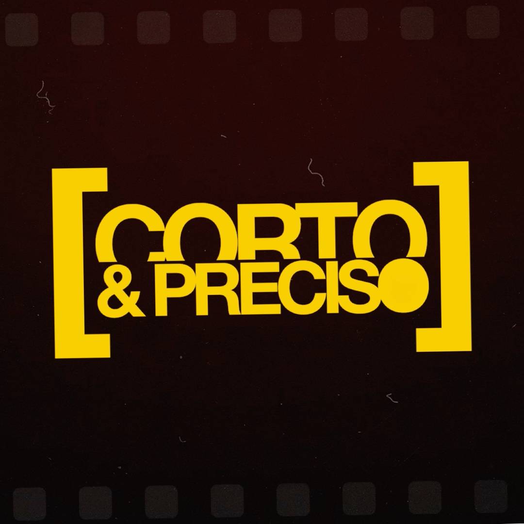 La imagen muestra texto en color amarillo sobre un fondo oscuro. El texto dice "[CORTO] & PRECISO" y está acompañado por corchetes y símbolos decorativos.